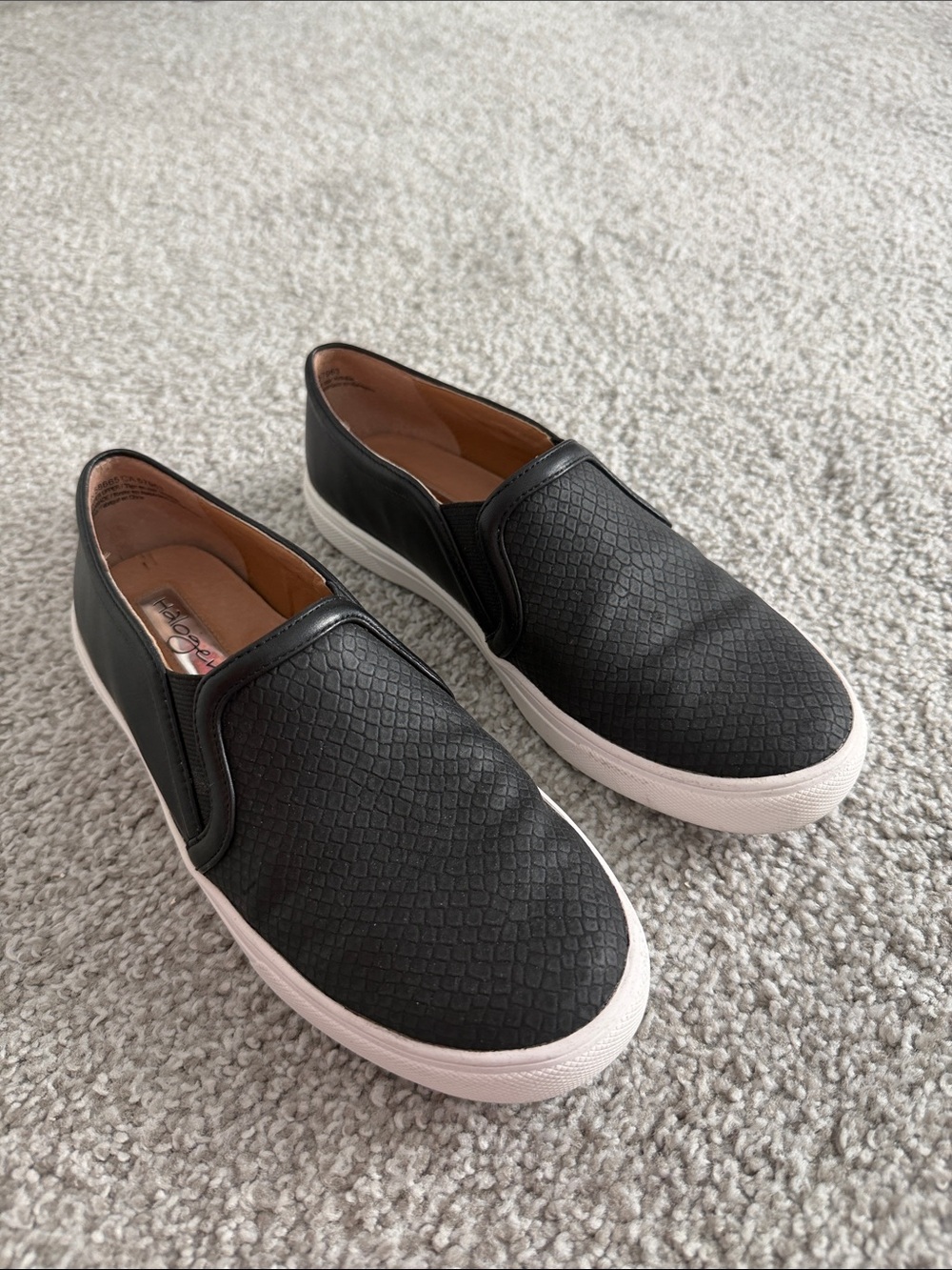 Halogen Black Slip-On Loafers with White Sole